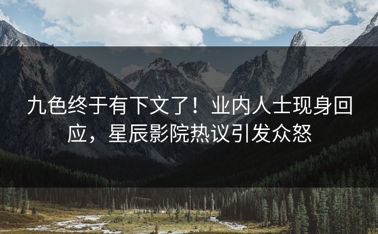 九色终于有下文了！业内人士现身回应，星辰影院热议引发众怒